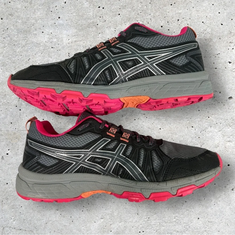 Asics Women's Black Gray Pink Trail Running Shoes - Picture 5 of 7